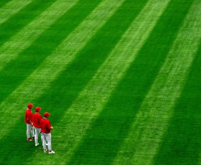 ballplayers in the outfield